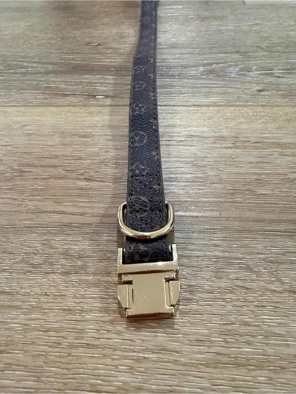 Gold-Trim Brown Patterned Dog Collar with Secure Buckle